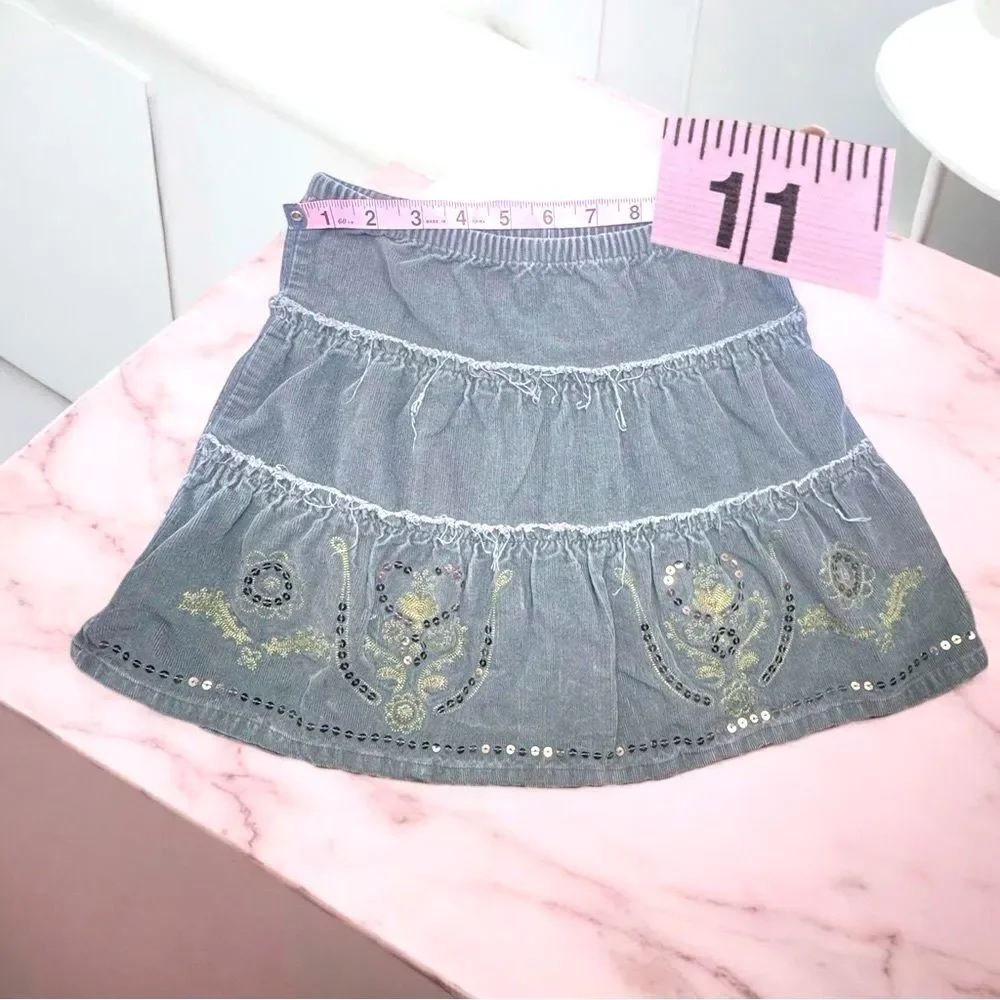 Old Navy l Girl’s Green Corduroy, Sequin Skirt l XS l EUC